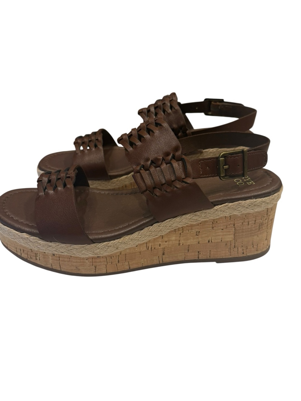 Frye & Co Lavish Brown Platform Sandals Woven Huarache Cork Wedge Size 6M